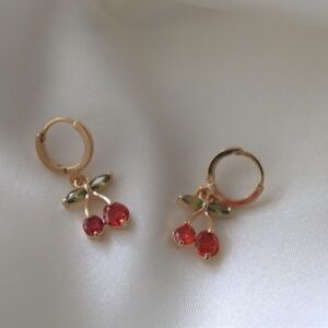 🍒🍒 Red and Gold Cherry Dangle Earrings